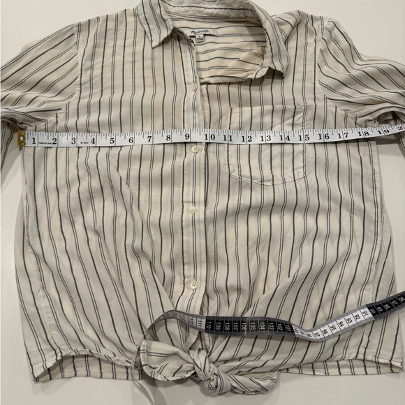 Madewell Cream and Black Striped Tie Front Button-Down Shirt Sz Small - Picture 6 of 6